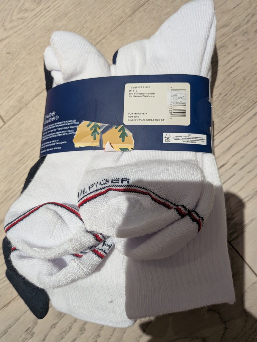 Tommy Hilfiger White Crew Athletic Socks with Red & Navy Trim - 3 Pack